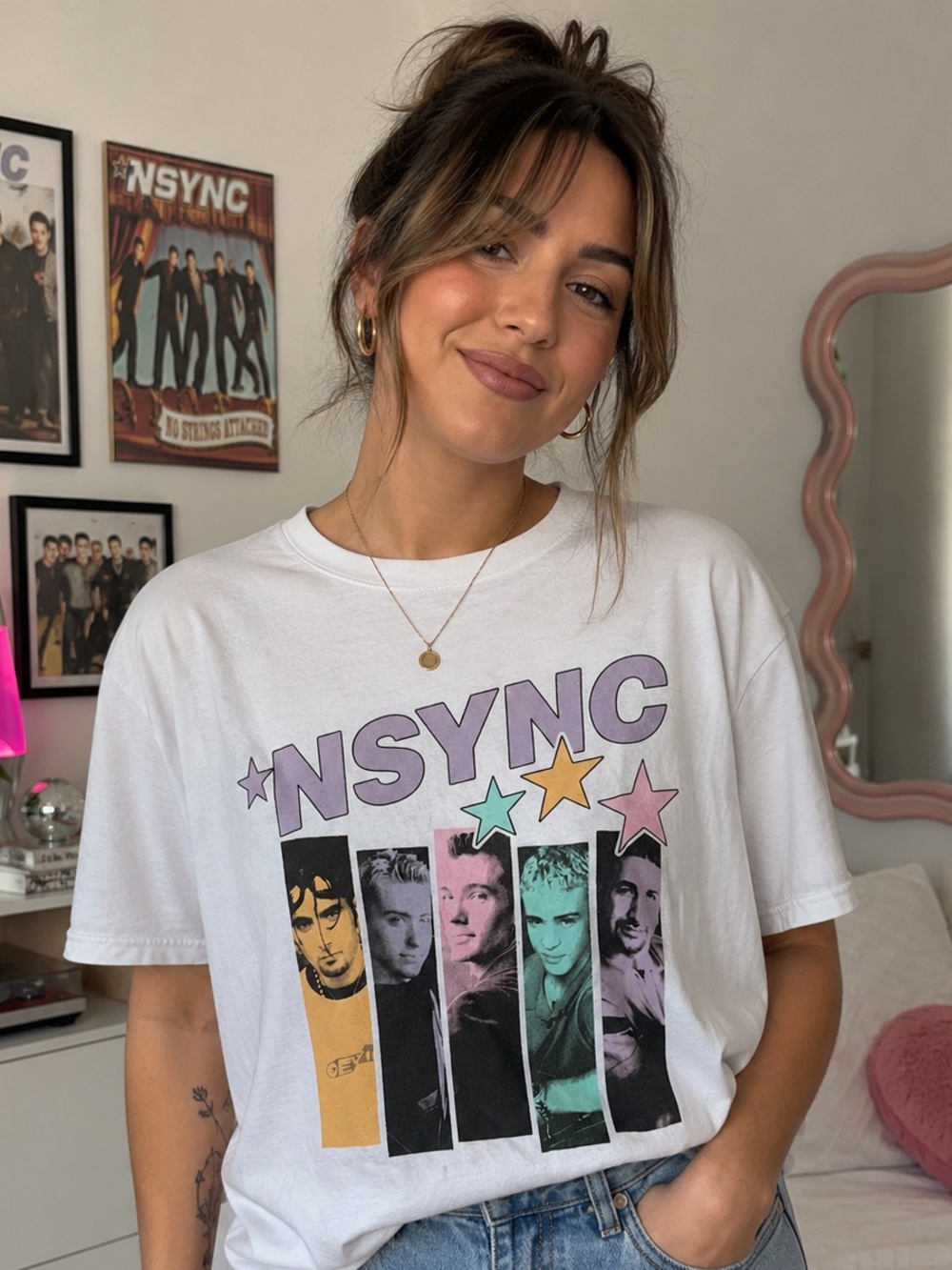 NSYNC T-shirt Short Sleeve Cotton Boy Band Graphic Women’s Size L Y2K Pop Music
